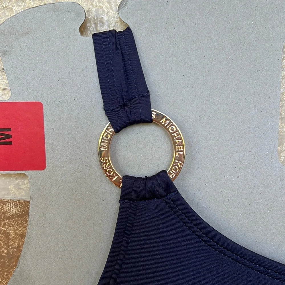NEW Michael Kors One Shoulder O-Ring Blue Cut-Out One Piece Swimsuit, Size 10